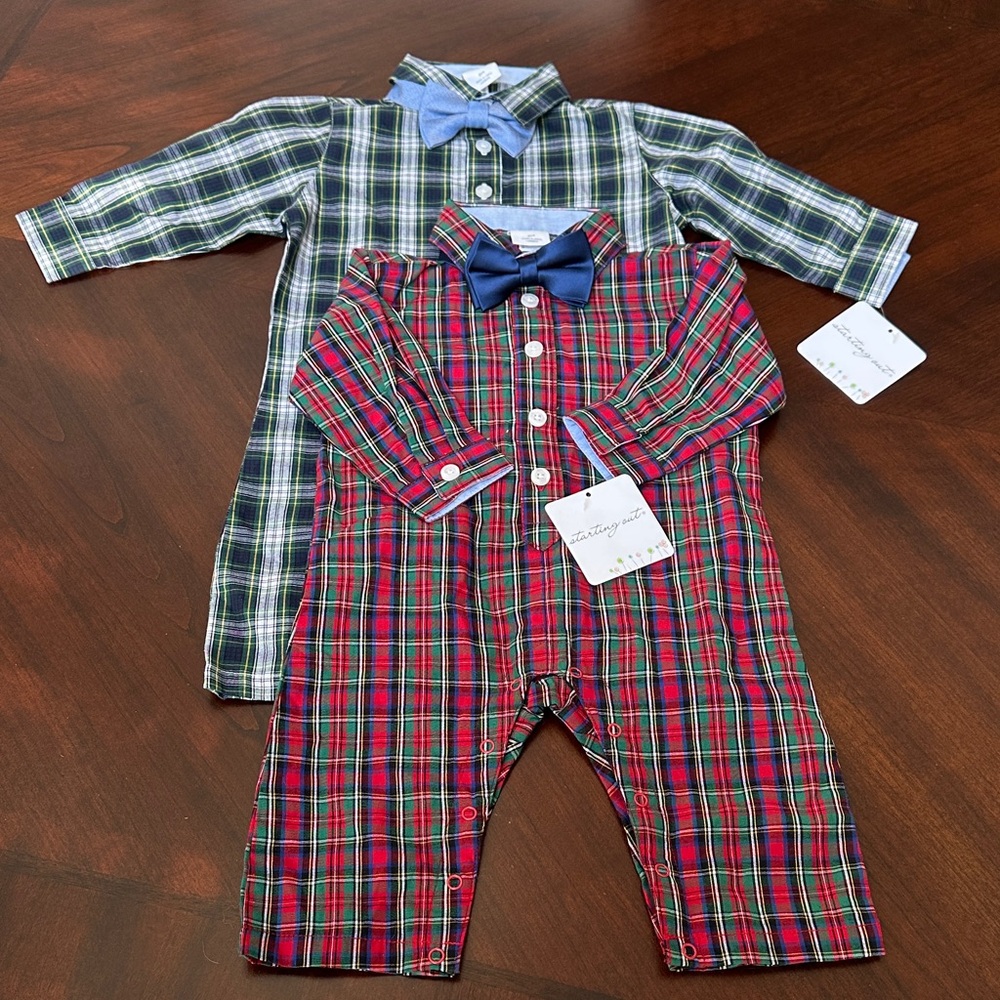 Starting Out Baby Boy Plaid One Pieces - Red and Green Bundle
